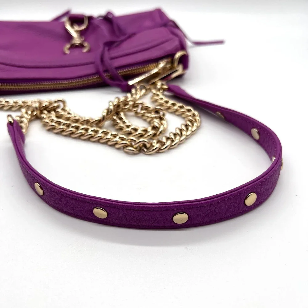 REBECCA MINKOFF Mini MAC Crossbody Bag Womens Purple Leather Chain Strap - Picture 11 of 16